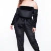 Plus Size Isabelle Velour Off The Shoulder Jumpsuit - Black -Kitchensuppliesdeal curvy sense jumpsuits and rompers plus size isabelle velour off the shoulder jumpsuit black 29587684360289