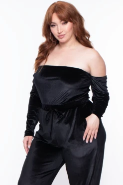 Plus Size Isabelle Velour Off The Shoulder Jumpsuit - Black 5 Plus Size Isabelle Velour Off The Shoulder Jumpsuit - Black -Kitchensuppliesdeal curvy sense jumpsuits and rompers plus size isabelle velour off the shoulder jumpsuit black 29587685113953