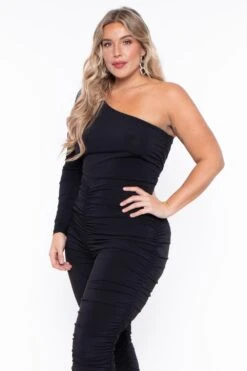 Plus Size Jaelyn Ruched Jumpsuit- Black 4 Plus Size Jaelyn Ruched Jumpsuit- Black -Kitchensuppliesdeal curvy sense jumpsuits and rompers plus size jaelyn ruched jumpsuit black 29587478708321