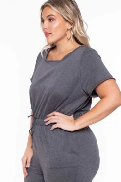 Plus Size Jessi Keyhole Jumpsuit - Charcoal -Kitchensuppliesdeal curvy sense jumpsuits and rompers plus size jessi keyhole jumpsuit charcoal 29587291930721