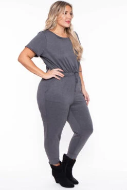 Plus Size Jessi Keyhole Jumpsuit - Charcoal -Kitchensuppliesdeal curvy sense jumpsuits and rompers plus size jessi keyhole jumpsuit charcoal 29587292061793
