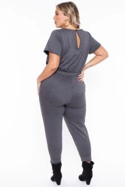 Plus Size Jessi Keyhole Jumpsuit - Charcoal -Kitchensuppliesdeal curvy sense jumpsuits and rompers plus size jessi keyhole jumpsuit charcoal 29587292225633