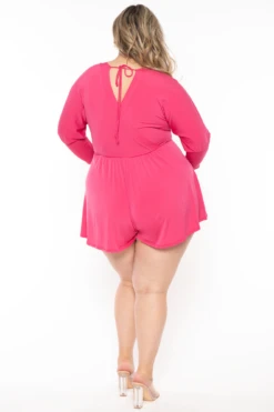 Plus Size Karine Romper - Fuchsia -Kitchensuppliesdeal curvy sense jumpsuits and rompers plus size karine romper fuchsia 32289720369249