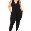 Plus Size Keilani Satin Collar Jumpsuit - Black -Kitchensuppliesdeal curvy sense jumpsuits and rompers plus size keilani satin collar jumpsuit black 30981329977441