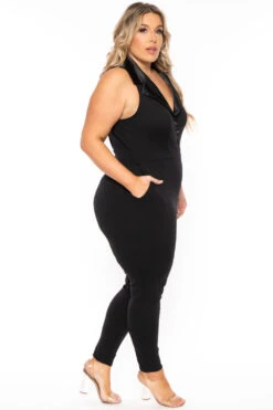 Plus Size Keilani Satin Collar Jumpsuit - Black -Kitchensuppliesdeal curvy sense jumpsuits and rompers plus size keilani satin collar jumpsuit black 30981330567265