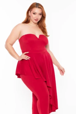 Plus Size Kelsey Cascading Ruffle Jumpsuit - Red -Kitchensuppliesdeal curvy sense jumpsuits and rompers plus size kelsey cascading ruffle jumpsuit red 29443131080801