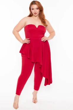 Plus Size Kelsey Cascading Ruffle Jumpsuit - Red -Kitchensuppliesdeal curvy sense jumpsuits and rompers plus size kelsey cascading ruffle jumpsuit red 29443131768929