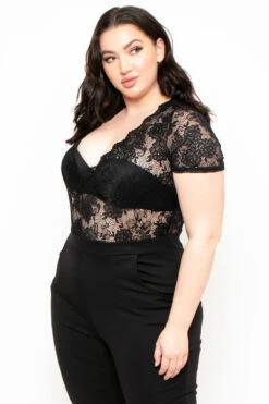 Plus Size Lace Top Jumpsuit - Black -Kitchensuppliesdeal curvy sense jumpsuits and rompers plus size lace top jumpsuit black 29444551278689