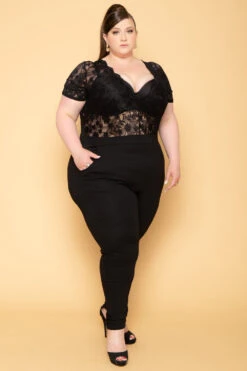 Plus Size Lace Top Jumpsuit - Black -Kitchensuppliesdeal curvy sense jumpsuits and rompers plus size lace top jumpsuit black 29702886916193