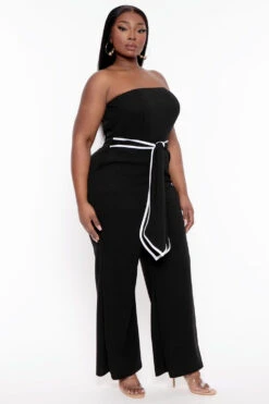 Plus Size Larisa Front Tie Jumpsuit- Black -Kitchensuppliesdeal curvy sense jumpsuits and rompers plus size larisa front tie jumpsuit black 31729009459297
