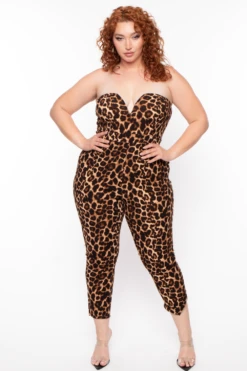 Plus Size Leopard Print Mika Jumpsuit - Brown 4 Plus Size Leopard Print Mika Jumpsuit - Brown -Kitchensuppliesdeal curvy sense jumpsuits and rompers plus size leopard print mika jumpsuit brown 29442320400481