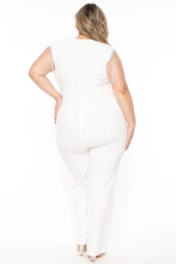 Plus Size Lilith Rhinestone Fringe Jumpsuit - Ivory -Kitchensuppliesdeal curvy sense jumpsuits and rompers plus size lilith rhinestone fringe jumpsuit ivory 32335684010081