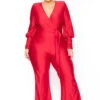 Plus Size Livier Satin Jumpsuit - Red -Kitchensuppliesdeal curvy sense jumpsuits and rompers plus size livier satin jumpsuit red 31152123215969