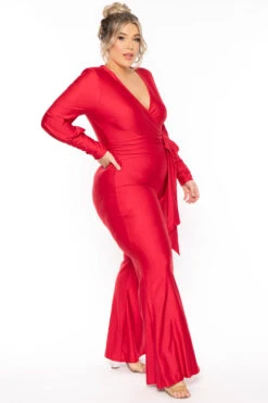 Plus Size Livier Satin Jumpsuit - Red -Kitchensuppliesdeal curvy sense jumpsuits and rompers plus size livier satin jumpsuit red 31152123347041