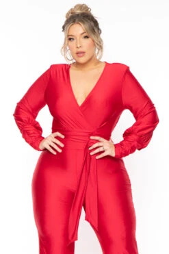 Plus Size Livier Satin Jumpsuit - Red -Kitchensuppliesdeal curvy sense jumpsuits and rompers plus size livier satin jumpsuit red 31152123773025