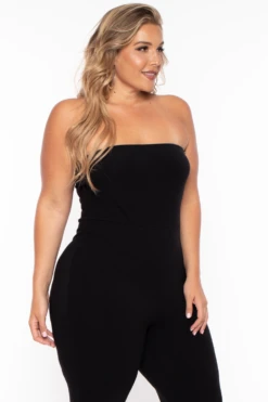Plus Size Mauri Strapless Catsuit - Black -Kitchensuppliesdeal curvy sense jumpsuits and rompers plus size mauri strapless catsuit black 29443878944865