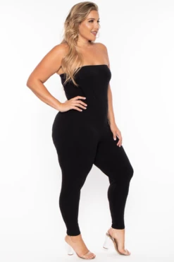 Plus Size Mauri Strapless Catsuit - Black -Kitchensuppliesdeal curvy sense jumpsuits and rompers plus size mauri strapless catsuit black 29443879567457