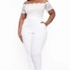 Plus Size Minnie Lace Top Short Sleeve Jumpsuit - White 2 Plus Size Minnie Lace Top Short Sleeve Jumpsuit - White -Kitchensuppliesdeal curvy sense jumpsuits and rompers plus size minnie lace top short sleeve jumpsuit white 31999880036449