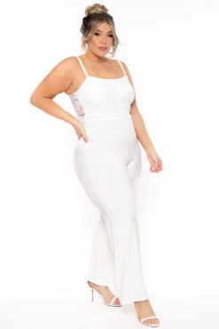 Plus Size Moet Lace Bust Jumpsuit - Ivory -Kitchensuppliesdeal curvy sense jumpsuits and rompers plus size moet lace bust jumpsuit ivory 31277980614753