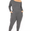 Plus Size Off The Shoulder Jumpsuit - Charcoal -Kitchensuppliesdeal curvy sense jumpsuits and rompers plus size off the shoulder jumpsuit charcoal 30453274869857