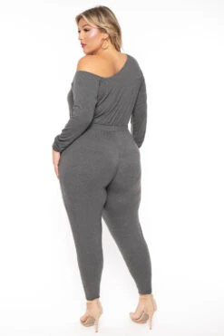 Plus Size Off The Shoulder Jumpsuit - Charcoal -Kitchensuppliesdeal curvy sense jumpsuits and rompers plus size off the shoulder jumpsuit charcoal 30453275459681