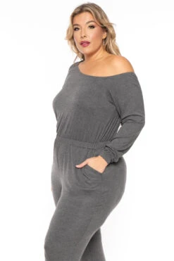 Plus Size Off The Shoulder Jumpsuit - Charcoal -Kitchensuppliesdeal curvy sense jumpsuits and rompers plus size off the shoulder jumpsuit charcoal 30453275557985