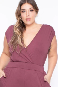 Plus Size Rosewood Cross Front Jumpsuit - Mauve -Kitchensuppliesdeal curvy sense jumpsuits and rompers plus size rosewood cross front jumpsuit mauve 29265637671009