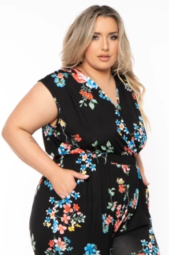 Plus Size Rosewood Print Jumpsuit - Black -Kitchensuppliesdeal curvy sense jumpsuits and rompers plus size rosewood print jumpsuit black 32279346020449