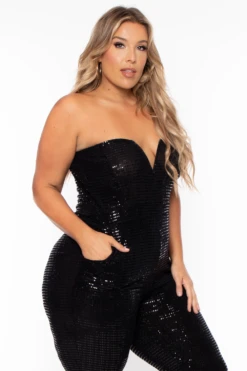 Plus Size Shantel Sequin Jumpsuit - Black 3 Plus Size Shantel Sequin Jumpsuit - Black -Kitchensuppliesdeal curvy sense jumpsuits and rompers plus size shantel sequin jumpsuit black 29259466801249
