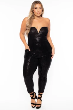 Plus Size Shantel Sequin Jumpsuit - Black 5 Plus Size Shantel Sequin Jumpsuit - Black -Kitchensuppliesdeal curvy sense jumpsuits and rompers plus size shantel sequin jumpsuit black 29259467161697