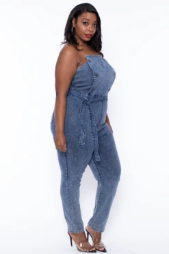 Plus Size Strapless Denim Jumpsuit - Acid Wash -Kitchensuppliesdeal curvy sense jumpsuits and rompers plus size strapless denim jumpsuit acid wash 29254375637089