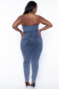 Plus Size Strapless Denim Jumpsuit - Acid Wash -Kitchensuppliesdeal curvy sense jumpsuits and rompers plus size strapless denim jumpsuit acid wash 29254375964769