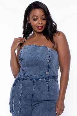 Plus Size Strapless Denim Jumpsuit - Acid Wash -Kitchensuppliesdeal curvy sense jumpsuits and rompers plus size strapless denim jumpsuit acid wash 31469597589601