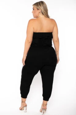 Plus Size Strapless Ruffle Capri Jumpsuit - Black 5 Plus Size Strapless Ruffle Capri Jumpsuit - Black -Kitchensuppliesdeal curvy sense jumpsuits and rompers plus size strapless ruffle capri jumpsuit black 30026019700833