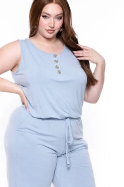 Plus Size Zelda Button Up Lounge Jumpsuit - Ash Blue -Kitchensuppliesdeal curvy sense jumpsuits and rompers plus size zelda button up lounge jumpsuit ash blue 29439923912801