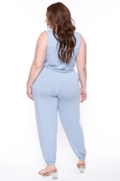 Plus Size Zelda Button Up Lounge Jumpsuit - Ash Blue -Kitchensuppliesdeal curvy sense jumpsuits and rompers plus size zelda button up lounge jumpsuit ash blue 29439924043873
