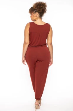 Plus Size Zelda Button Up Lounge Jumpsuit - Brick -Kitchensuppliesdeal curvy sense jumpsuits and rompers plus size zelda button up lounge jumpsuit brick 30489266487393