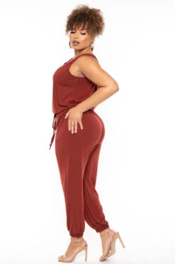 Plus Size Zelda Button Up Lounge Jumpsuit - Brick -Kitchensuppliesdeal curvy sense jumpsuits and rompers plus size zelda button up lounge jumpsuit brick 30489266847841