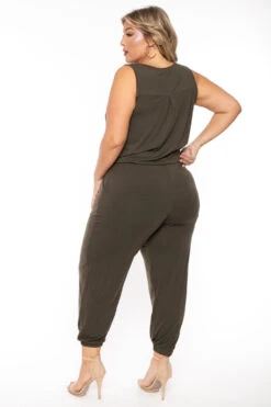 Plus Size Zelda Button Up Lounge Jumpsuit - Dark Olive -Kitchensuppliesdeal curvy sense jumpsuits and rompers plus size zelda button up lounge jumpsuit dark olive 30489168576609