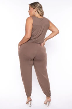 Plus Size Zelda Button Up Lounge Jumpsuit - Mocha -Kitchensuppliesdeal curvy sense jumpsuits and rompers plus size zelda button up lounge jumpsuit mocha 29448658813025