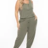 Plus Size Zelda Button Up Lounge Jumpsuit - Olive 1 Plus Size Zelda Button Up Lounge Jumpsuit - Olive -Kitchensuppliesdeal curvy sense jumpsuits and rompers plus size zelda button up lounge jumpsuit olive 29257189687393