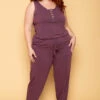 Plus Size Zelda Button Up Lounge Jumpsuit - Plum -Kitchensuppliesdeal curvy sense jumpsuits and rompers plus size zelda button up lounge jumpsuit plum 30021095719009