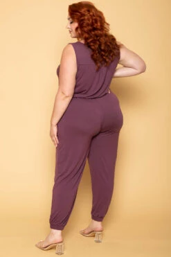 Plus Size Zelda Button Up Lounge Jumpsuit - Plum -Kitchensuppliesdeal curvy sense jumpsuits and rompers plus size zelda button up lounge jumpsuit plum 30025970253921