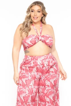 Plus Size Amina 2PC Print Matching Set - Pink -Kitchensuppliesdeal curvy sense matching sets plus size amina 2pc print matching set pink 31497221439585