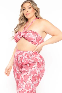 Plus Size Amina 2PC Print Matching Set - Pink -Kitchensuppliesdeal curvy sense matching sets plus size amina 2pc print matching set pink 31497221472353
