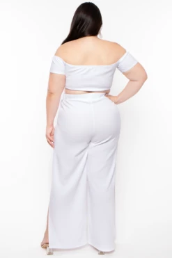 Plus Size Andrea Crop Top And Flare Pants Set - White -Kitchensuppliesdeal curvy sense matching sets plus size andrea crop top and flare pants set white 30021806030945