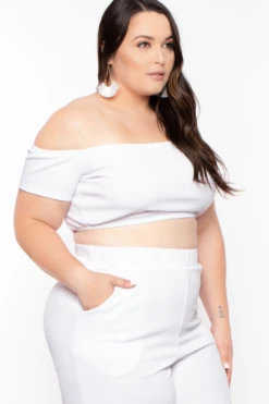 Plus Size Andrea Crop Top And Flare Pants Set - White -Kitchensuppliesdeal curvy sense matching sets plus size andrea crop top and flare pants set white 30021806129249