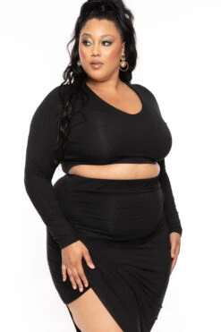 Plus Size Autty Long Sleeve Matching Set- Black -Kitchensuppliesdeal curvy sense matching sets plus size autty long sleeve matching set black 30070987096161