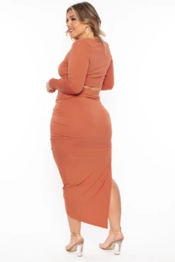 Plus Size Autty Long Sleeve Matching Set- Rust -Kitchensuppliesdeal curvy sense matching sets plus size autty long sleeve matching set rust 29883863662689