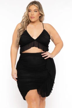 Plus Size Cami Top And Ruffle Skirt 2pc Matching Set - Black -Kitchensuppliesdeal curvy sense matching sets plus size cami and ruffle skirt 2pc matching set black 31921346871393